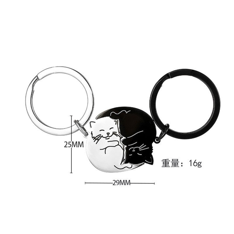 Wholesale Creative Cute Cartoon Black and White Cat Stainless Steel Couple Keychains